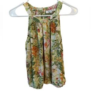 Women’s Small Floral Rose + Olive Sleeveless Floral Blouse Stretchy Waistband